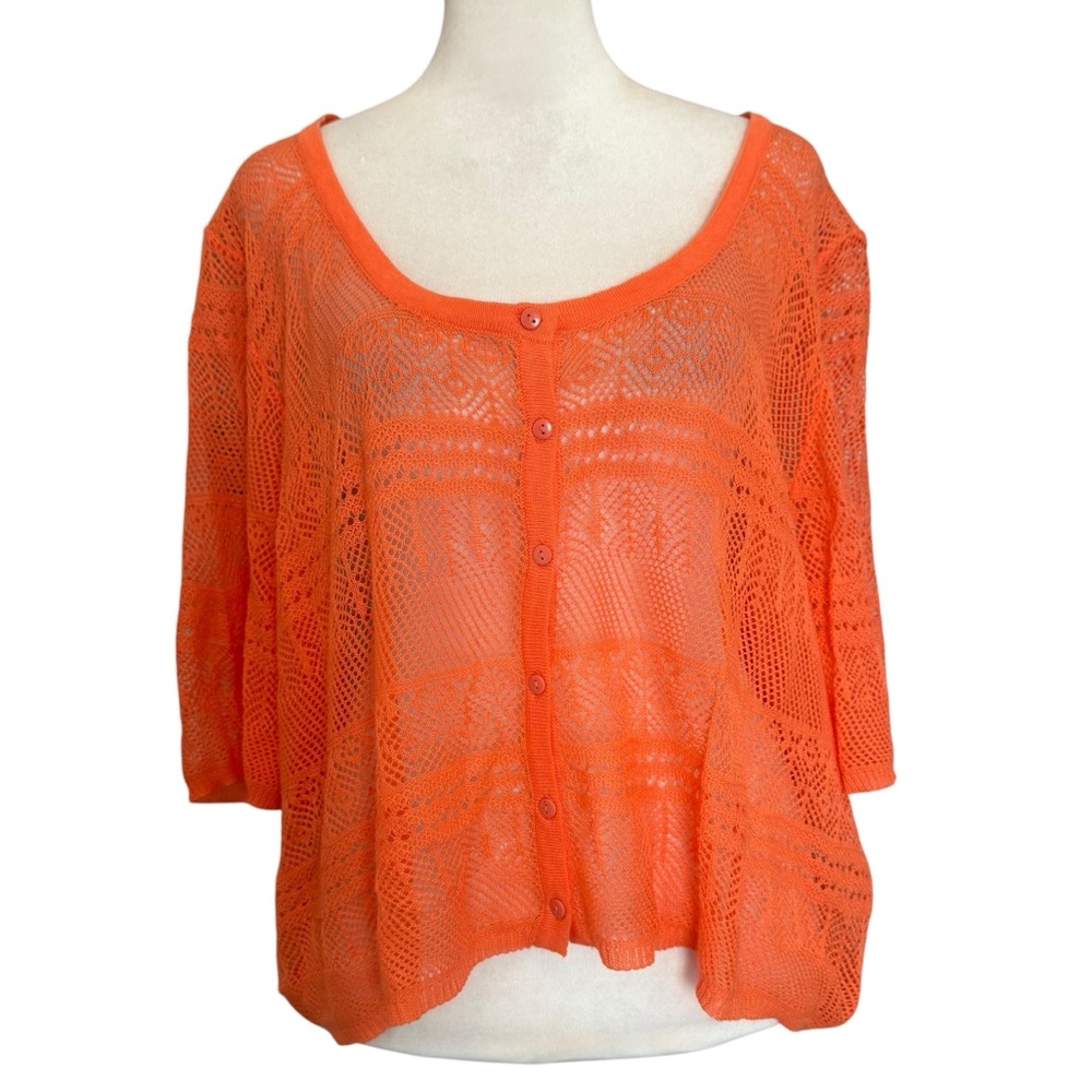 Denim 24/7 Coral Orange Crochet Button-Up Top Size 1X Never Worn